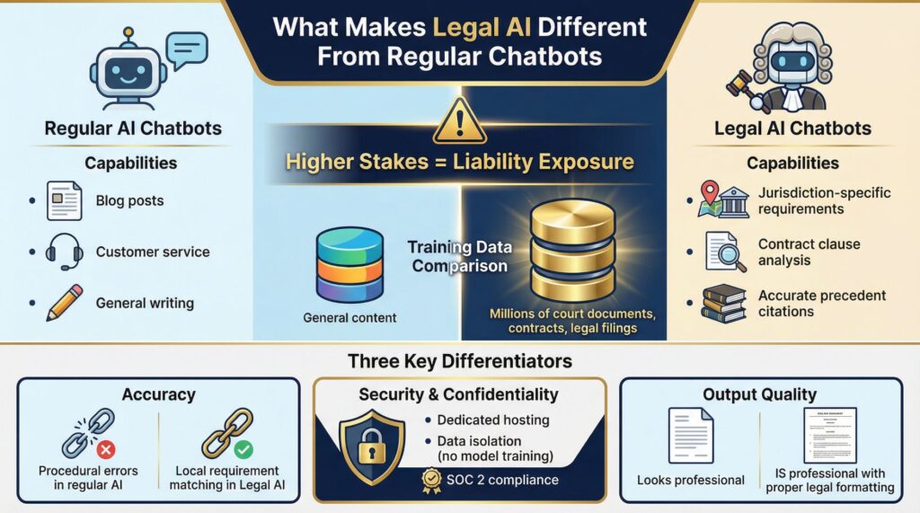 Regular Chatbots vs Legal AI Chatbots