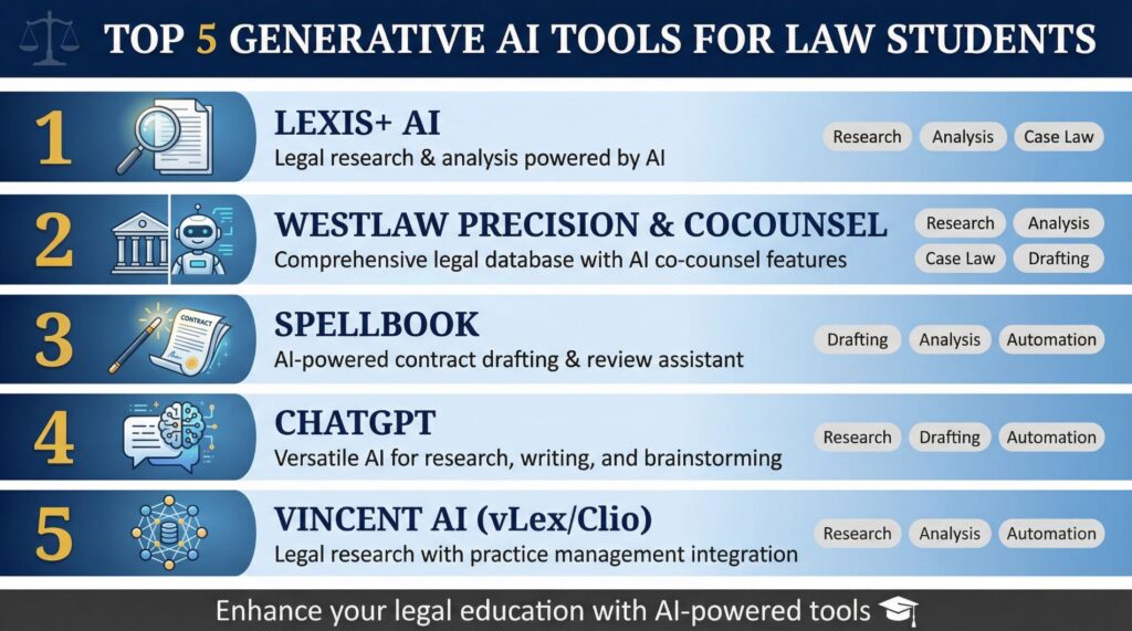 Top 5 Generative AI Tools and Resources for Law Students