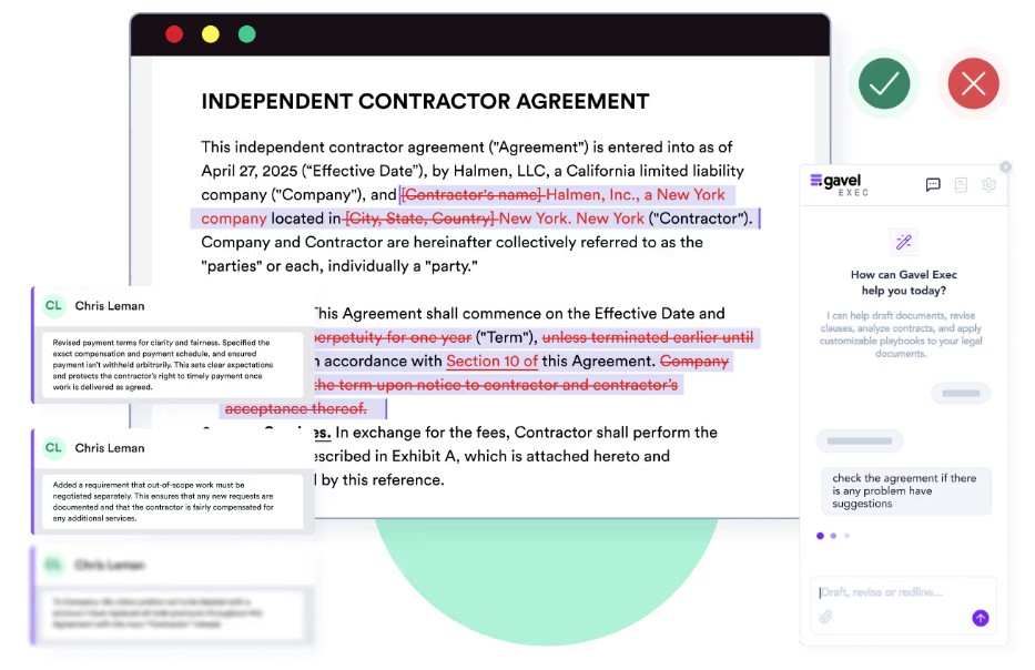 Gavel Exec redlining a document with comments