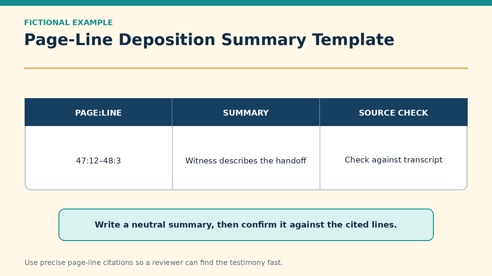 Page-Line Deposition Summary Template With a Fictional Example